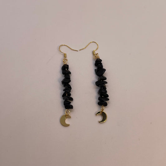 Obsidian Earrings Gold